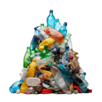 Pile of bottle plastic. Plastic pollution transparent background. Plastic bottles arrangement for ecology posters, environment protection, save the ocean, Earth day posters, social media, AI Generated png