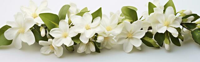 Jasmine flowers on white surface. AI Generated photo