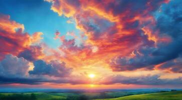 Beautiful Nature Sunrise Summer Landscape Blue Sky Natural Background ai generative photo