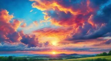 Beautiful Nature Sunrise Summer Landscape Blue Sky Natural Background ai generative photo