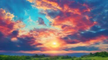 Beautiful Nature Sunrise Summer Landscape Blue Sky Natural Background ai generative photo