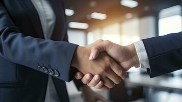 Professional Agreement. A Successful Interview Handshake. AI Generated photo