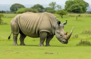 White Rhino grazing. AI Generated photo