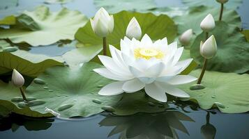 blanco loto flor en agua. ai generado foto