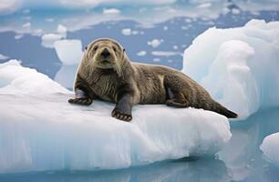 Sea Otter on Ice. AI Generated photo