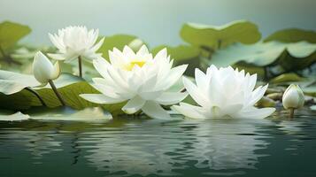 White Lotus Flower in water. AI Generated photo