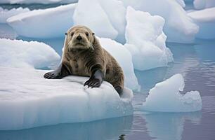 mar nutria en hielo. ai generado foto