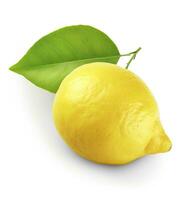 Lemon with leaf isolated on white background. AI Generated photo