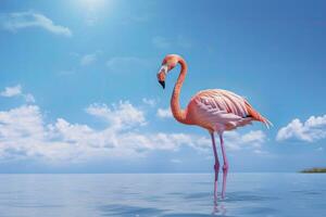 Pink Flamingo in the water. AI Generated photo