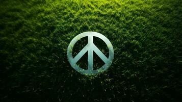 blanco paz símbolo centrado en brillante verde foto