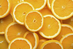 Orange fruit slices citrus arrangement full frame background. AI Generated photo