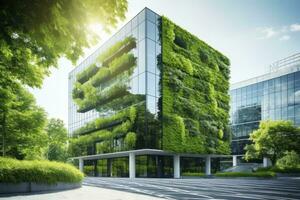 oficina edificio con verde ambiente. ai generado foto