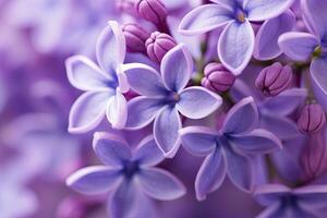 Lilac blossom macro background with copy space. AI Generated photo