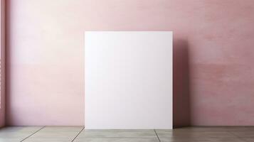 blanco cuadrado lona en contra pastel rosado pared ai generado marco Bosquejo mínimo foto