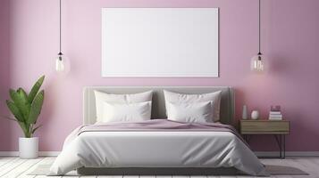 Soft pink bed double ai generated frame mockup bedroom photo