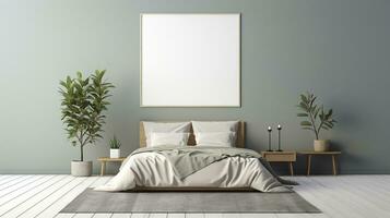 Grey green aesthetic double bed ai generated frame mockup bedroom photo