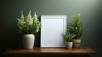 Indoor plants photo frame empty ai generated frame mock up plants interior