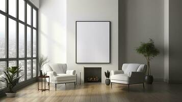 Two armchairs fireplace ai generated frame mockup living room photo