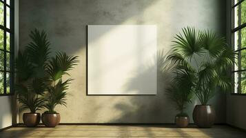 Soft shadow houseplants ai generated frame mock up plants interior photo