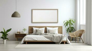 Scandinavian aesthetic king size bed ai generated frame mockup bedroom photo