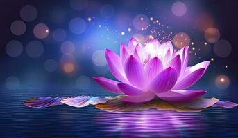 Lotus Pink light purple floating light sparkle purple background. AI Generated photo