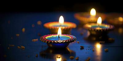 Happy Diwali. Diya oil lamps were lit during the celebration. AI Generated photo