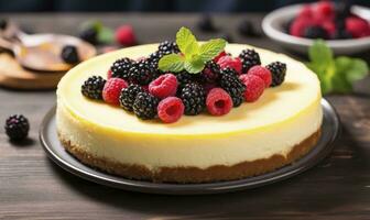 Lemon Cheesecake with Fresh Berries. AI Generated photo