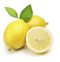 Lemon with leaf isolated on white background. AI Generated photo