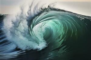 Extreme close up of thrashing emerald ocean waves. AI Generated photo