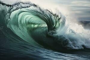 Extreme close up of thrashing emerald ocean waves. AI Generated photo