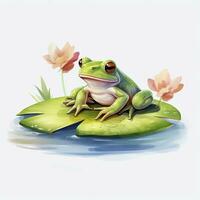 Frog Floating on a Lily Pad Raft, watercolor for T-shirt Design. AI Generated photo
