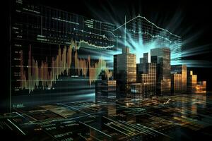 Digitally Generated Currency and Exchange Stock Chart for Finance and Economy Based Computer Software and Coding Display. AI Generated photo