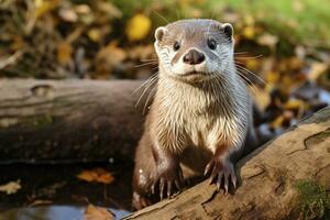 Otter in the water. AI Generated photo