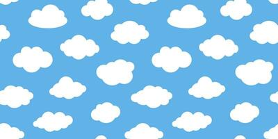 Vector seamless pattern with white clouds on blue background. Cartoon cloud collection in flat design. Cute print with clouds.