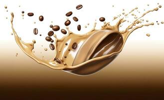 hot liquid coffee splash with Coffee Bean falling, 3d illustration. AI Generated photo