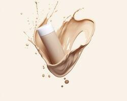 Liquid foundation splash element, fluid cosmetic cream 3d rendering. AI Generated photo