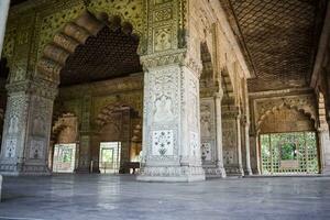 Delhi, India, September 09 2023 - Architectural details of Lal Qila - Red Fort situated in Old Delhi, India, View inside Delhi Red Fort the famous Indian landmarks photo