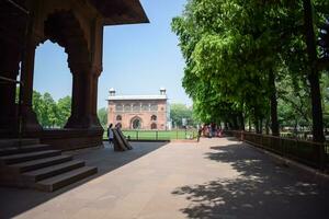 Delhi, India, September 09 2023 - Architectural details of Lal Qila - Red Fort situated in Old Delhi, India, View inside Delhi Red Fort the famous Indian landmarks photo