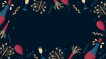 Horizontal celebrating background. Dark theme. Frame template design print with celebrating elements with dotted texture on dark background. Good for banner, background vector