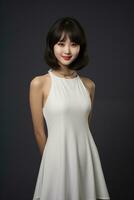 Beautiful asian girl wearing white dress Generative AI photo