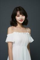 Beautiful asian girl wearing white dress Generative AI photo