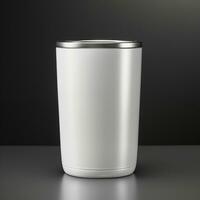 white metal tumbler in isolated black background Generative AI photo