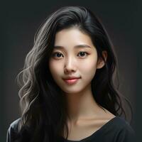 Asian girl facial features such as expressive and pleasing smile Generative AI photo