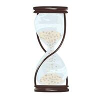 Hourglass vector stock illustration. Wooden case. Minutes, time, hour, life. Isolated on a white background.