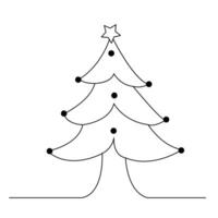 Christmas tree continuous single line outline vector art illustration