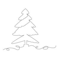 Christmas tree continuous single line outline vector art illustration