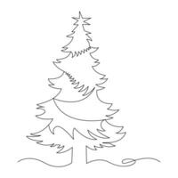 Christmas tree continuous single line outline vector art illustration