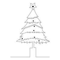 Christmas tree continuous single line outline vector art illustration