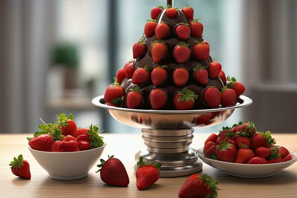 Strawberries and Chocolate Fountain by AI Generative