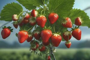 Strawberry Vine Covered in Ripe Fruit by AI Generative photo